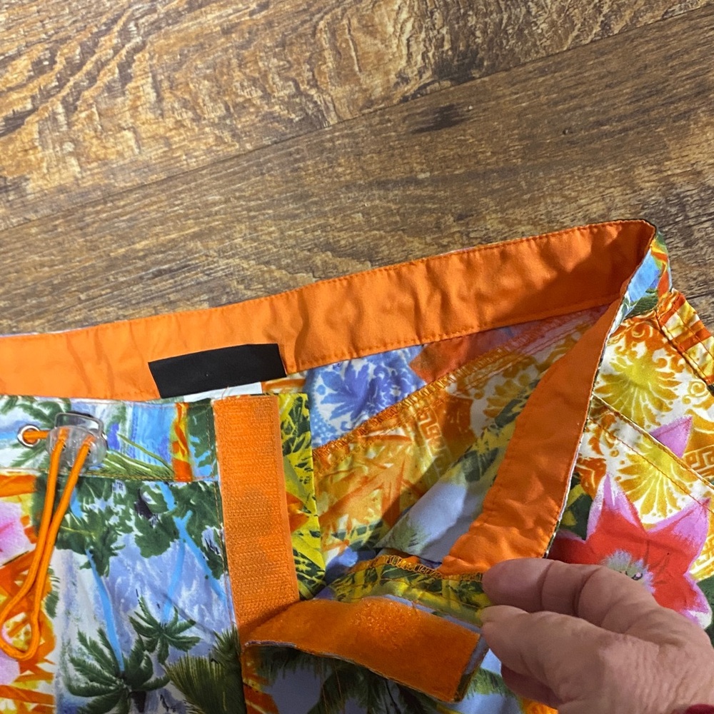No Boundaries size small Orange and Blue Floral Swim Shorts patchwork tropical - Picture 7 of 11